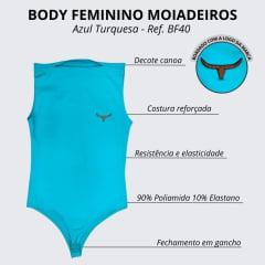 Body Feminino Os Moiadeiros Azul Turquesa Manga Curta C/Logo Em Couro - REF: BF40