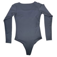 Body Feminino Os Moiadeiros Manga Longa Cinza Chumbo Com Logo Em Couro Ref:BF1154