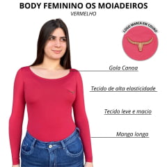 Body Feminino Os Moiadeiros Manga Longa Decote Canoa Logo Em Couro - Escolha a cor