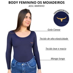 Body Feminino Os Moiadeiros Manga Longa Decote Canoa Logo Em Couro - Escolha a cor