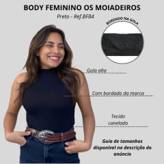 Body Feminino Os Moiadeiros Preto Regata E Gola Alta Canelado Ref:BF84