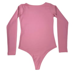 Body Feminino Os Moiadeiros Romã (Rosa) Manga Longa Decote Redondo e Logo em Couro Ref.BF138