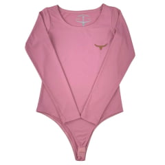 Body Feminino Os Moiadeiros Romã (Rosa) Manga Longa Decote Redondo e Logo em Couro Ref.BF138