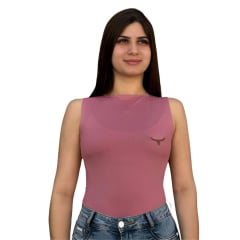 Body Feminino Os Moiadeiros Romã (Rosa) Sem Manga Decote Canoa Com Logo em Couro RefBF135