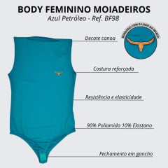 Body Feminino Os Moiadeiros Azul Petróleo Manga Curta C/Logo Em Couro - REF: BF98