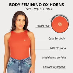 Body Feminino Ox Horns Sem Manga Modelo Canoa Terra Com Logo Bordada R. 7015