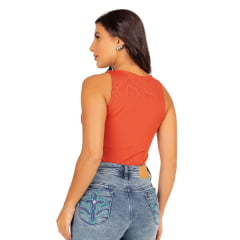 Body Feminino Ox Horns Sem Manga Modelo Canoa Terra Com Logo Bordada R. 7015