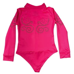 Body Feminino Radade Arabescos Rosa Manga Longa Com Strass