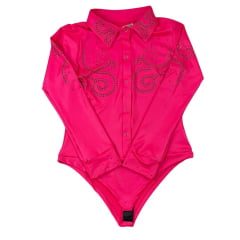 Body Feminino Radade Arabescos Rosa Manga Longa Com Strass