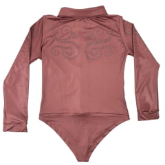 Body Feminino Radade Arabescos Rose Manga Longa Com Strass