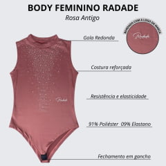 Body Feminino Radade Regata Com Strass Rosa Antigo/Azul Marinho