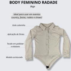 Body Feminino Radade Stars Bege Manga Longa Com Strass