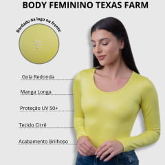 Body Feminino Texas Farm Amarelo Citrus Manga Longa Cirrê Foremost Ref.BOM002