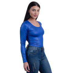 Body Feminino Texas Farm Azul Royal Manga Longa Cirrê Foremost Ref.BOM002