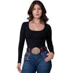 Body Feminino Texas Farm Neutral Canelado Manga Longa Preto REF:BCL001 Body Feminino Texas Farm Neutral Canelado Manga Longa Preto REF:BCL001