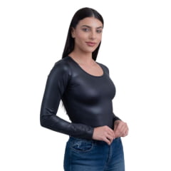 Body Feminino Texas Farm Preto Manga Longa Cirrê Foremost Ref.BOM002