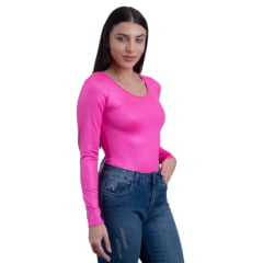 Body Feminino Texas Farm Rosa Pink Manga Longa Cirrê Foremost Ref.BOM002