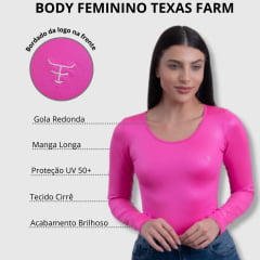 Body Feminino Texas Farm Rosa Pink Manga Longa Cirrê Foremost Ref.BOM002