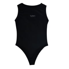 Body Feminino Texas Farm Sem Manga Poliamida UV50+ Preto Com Logo Bordado Em Cinza REF: BP001