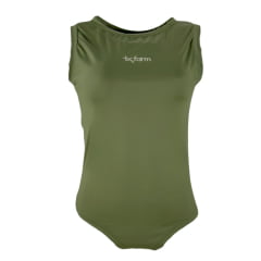 Body Feminino Texas Farm Sem Manga Poliamida UV50+ Verde Militar Com Logo Bordado Em Creme REF: BP001