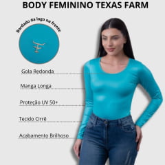 Body Feminino Texas Farm Verde Turquesa Manga Longa Cirrê Fore Most Ref.BOM002