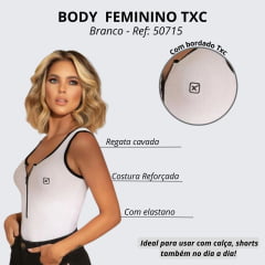Body Feminino Txc Branco Com Zíper Preto Sem Manga Ref: 50715