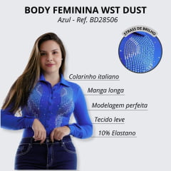 Body Feminino West Dust Manga Longa Azul Com Strass Ref. BD28506