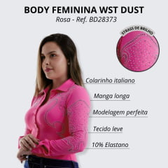 Body Feminino West Dust Manga Longa Rosa Com Strass Ref. BD28373
