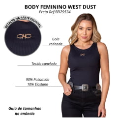 Body Feminino West Dust Regata Preto Com Detalhe Fivela Ref:BD29534