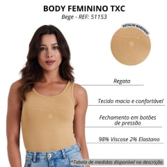 Body Feminino TXC Slim Malha Bege Logo Pequeno Bordado - REF: 51153