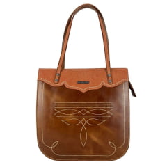 Bolsa Feminina Goyazes Couro Atlanta Caramelo/Couro Strong Havana Com Bordado Florão Ref:B-2506-3