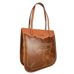 Bolsa Feminina Goyazes Couro Atlanta Caramelo/Couro Strong Havana Com Bordado Florão Ref:B-2506-3