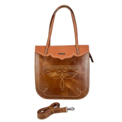 Bolsa Feminina Goyazes Couro Atlanta Caramelo/Couro Strong Havana Com Bordado Florão Ref:B-2506-3
