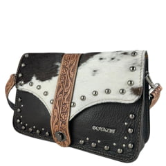 Bolsa Feminina Goyazes Couro Bison Café Couro Pelo Bovino Detalhe Couro Entalhado Ref:B-2519-8