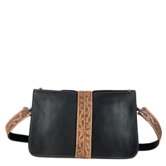 Bolsa Feminina Goyazes Couro Bison Café Couro Pelo Bovino Detalhe Couro Entalhado Ref:B-2519-8
