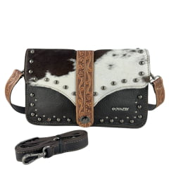 Bolsa Feminina Goyazes Couro Bison Café Couro Pelo Bovino Detalhe Couro Entalhado Ref:B-2519-8