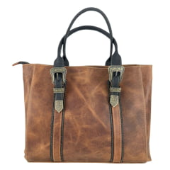 Bolsa Feminina Goyazes Couro Dallas Terra/Couro Pit Stop Preto Ref:B-2510-2