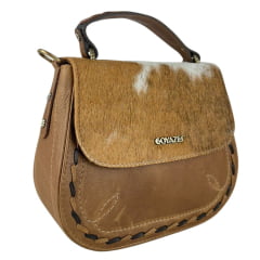 Bolsa Feminina Goyazes Couro Pelo Bovino Caramelo Couro Bison Tan Ref:B-2521-9