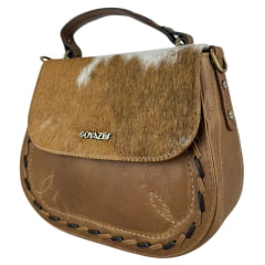 Bolsa Feminina Goyazes Couro Pelo Bovino Caramelo Couro Bison Tan Ref:B-2521-9