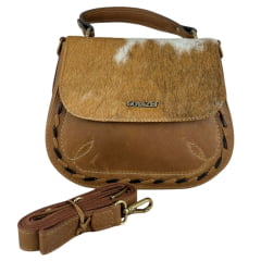 Bolsa Feminina Goyazes Couro Pelo Bovino Caramelo Couro Bison Tan Ref:B-2521-9