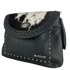 Bolsa Feminina Couro Pit Stop Preto Com Pelo Bovino - Ref. B-2518-6