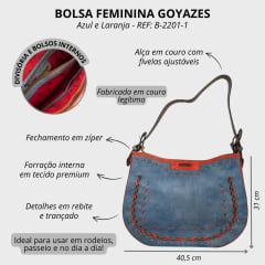 Bolsa Feminina Goyazes Couro Cabardino Azul/Orange - Ref. B-2201-1