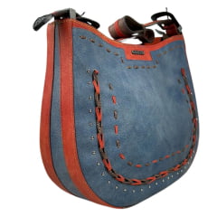 Bolsa Feminina Goyazes Couro Cabardino Azul/Orange - Ref. B-2201-1