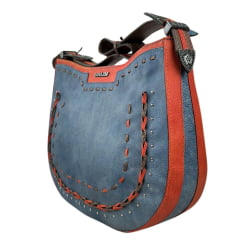 Bolsa Feminina Goyazes Couro Cabardino Azul/Orange - Ref. B-2201-1