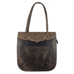 Bolsa Feminina Goyazes Couro Dallas Café Couro Strong Café Bordado Florão Ref:B-2506-4