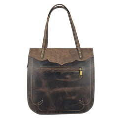 Bolsa Feminina Goyazes Couro Dallas Café Couro Strong Café Bordado Florão Ref:B-2506-4