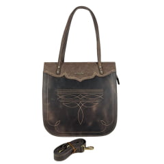 Bolsa Feminina Goyazes Couro Dallas Café Couro Strong Café Bordado Florão Ref:B-2506-4