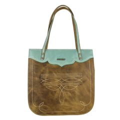 Bolsa Feminina Goyazes Couro Dallas Creme Waco Turquesa Com Bordado Florão Ref:B-2506-5