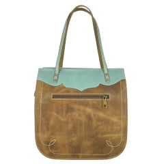 Bolsa Feminina Goyazes Couro Dallas Creme Waco Turquesa Com Bordado Florão Ref:B-2506-5