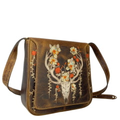 Bolsa Feminina Goyazes Couro Dallas Ocre-Bol Com Bordado Ref: B-2402-3